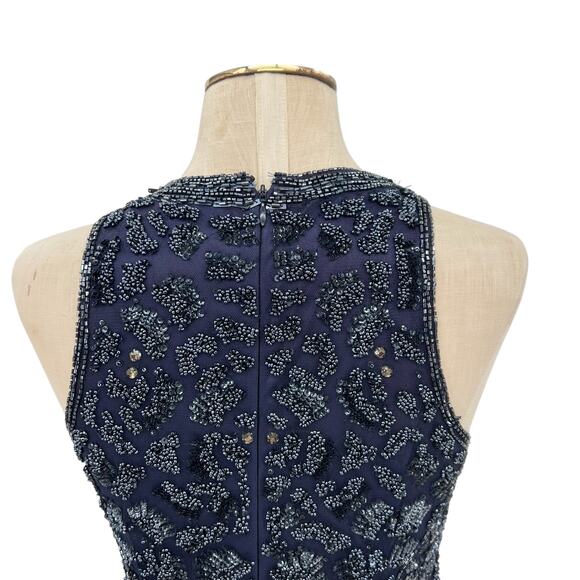 Theia Sequin Sheath Dress Embellished Beaded Sleeveless Navy Blue Size US 4 - Picture 8 of 13